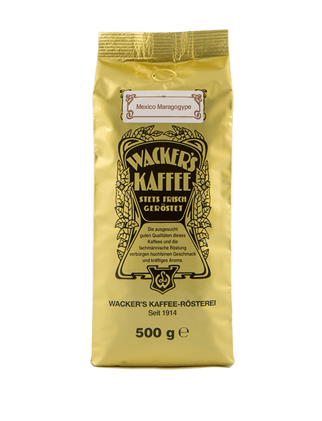 Wacker's Kaffee Mexico Maragogype in Goldtüte